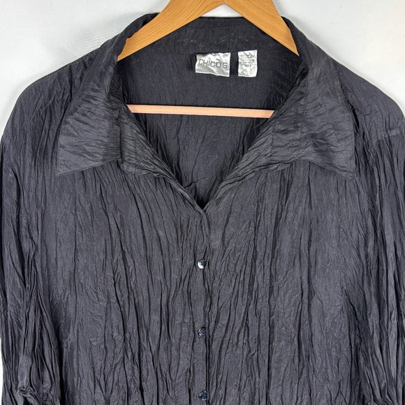 VTG Chicos Crinkle Silk Ruffle Sleeve Button Up Shirt Sz 1 = US: M/8 Luxe Party - Picture 2 of 12